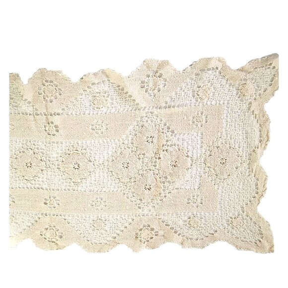 Vintage Table Runner Ivory Cream 30" x 13" Floral Stars - Picture 6 of 6